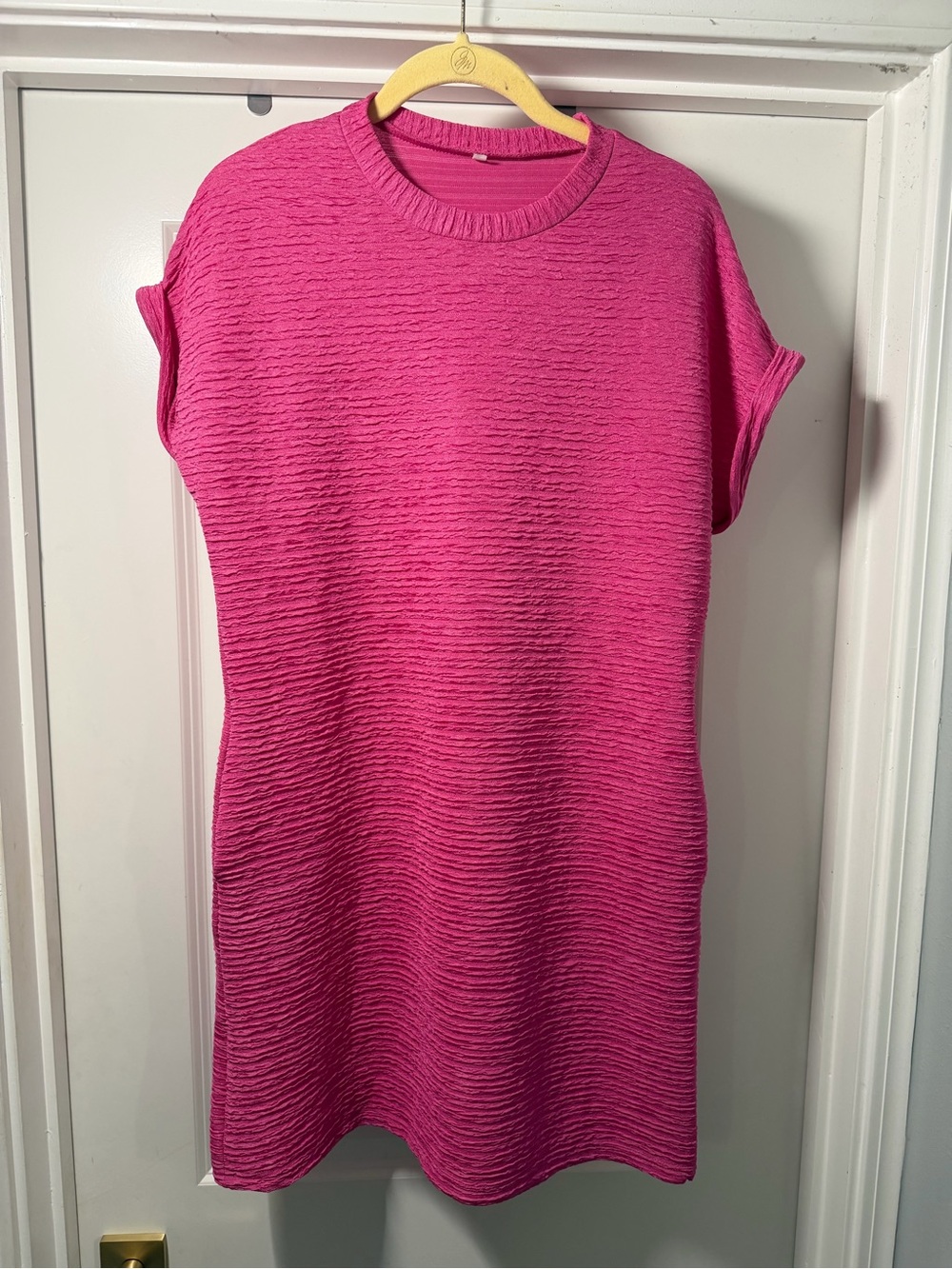 Hot Pink Ribbed Shift Dress - Women